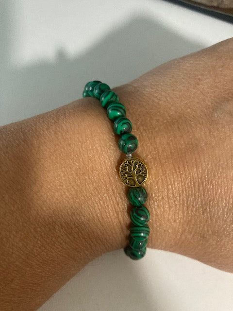 Bracelets Malachite et charm arbre de vie Chakra du cœur