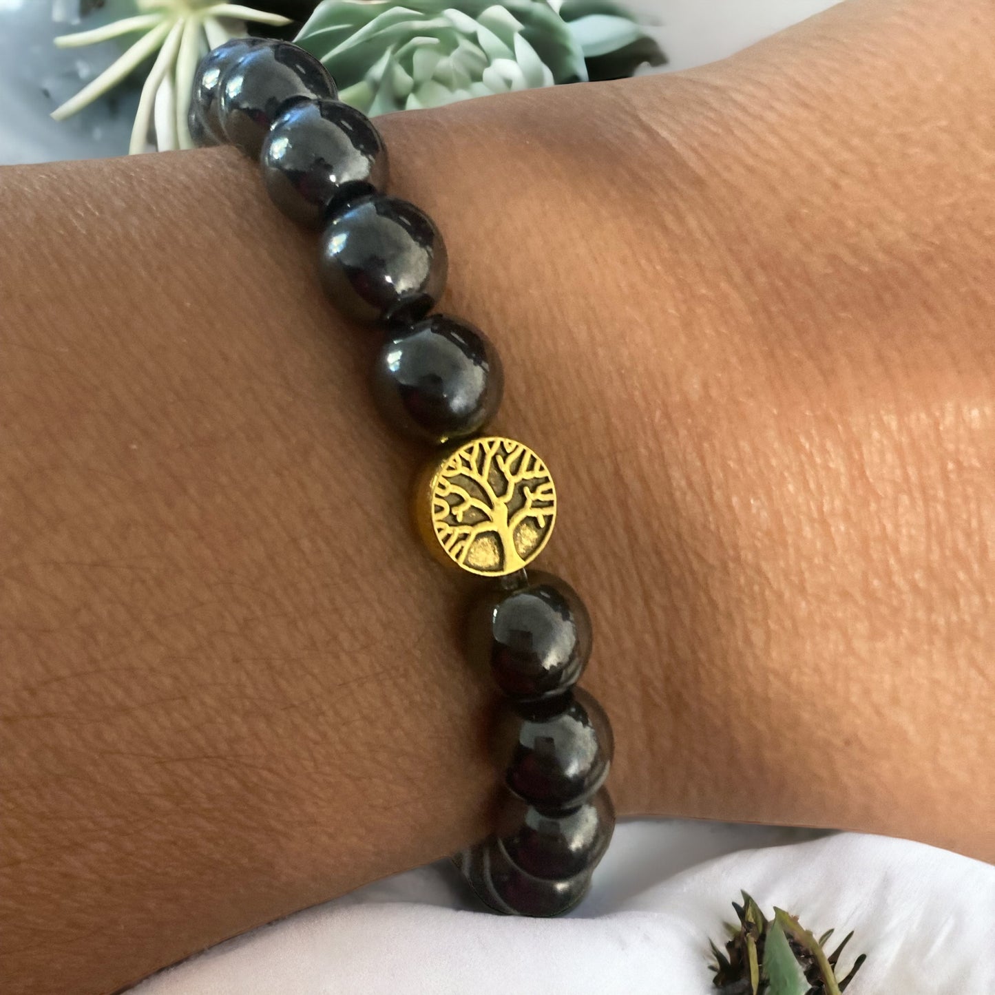 Hematite bracelets and tree of life charm