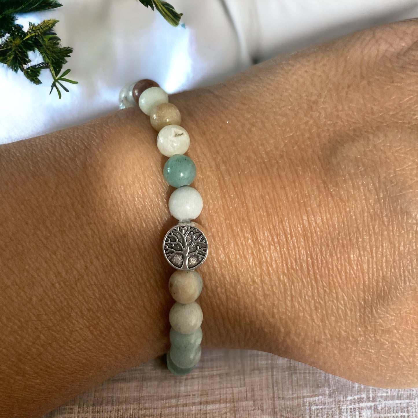 Amazonite bracelets and tree of life charm